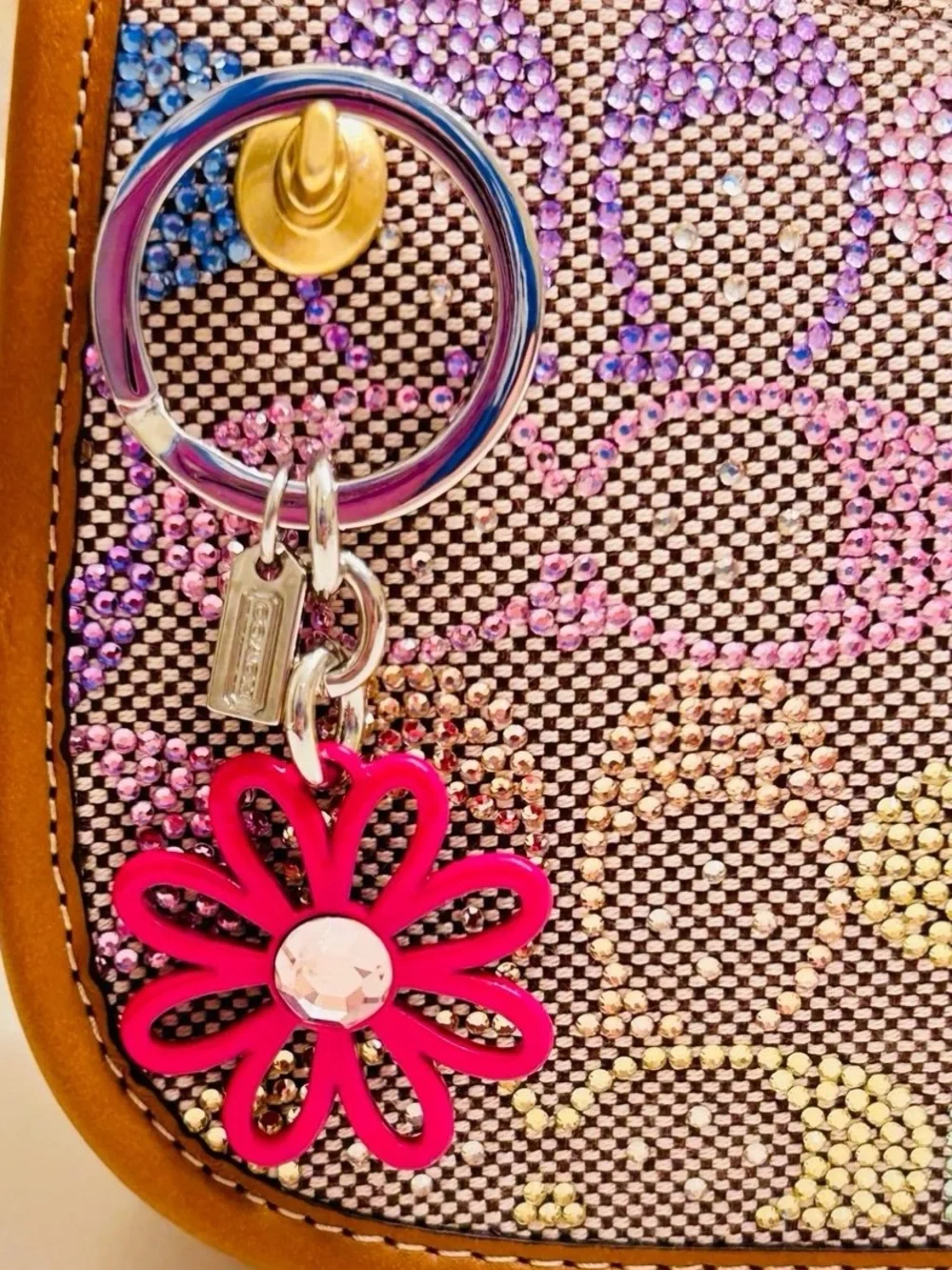 NWOT Coach Pink Y2K Flower Charm Keychain/ Bag Charm